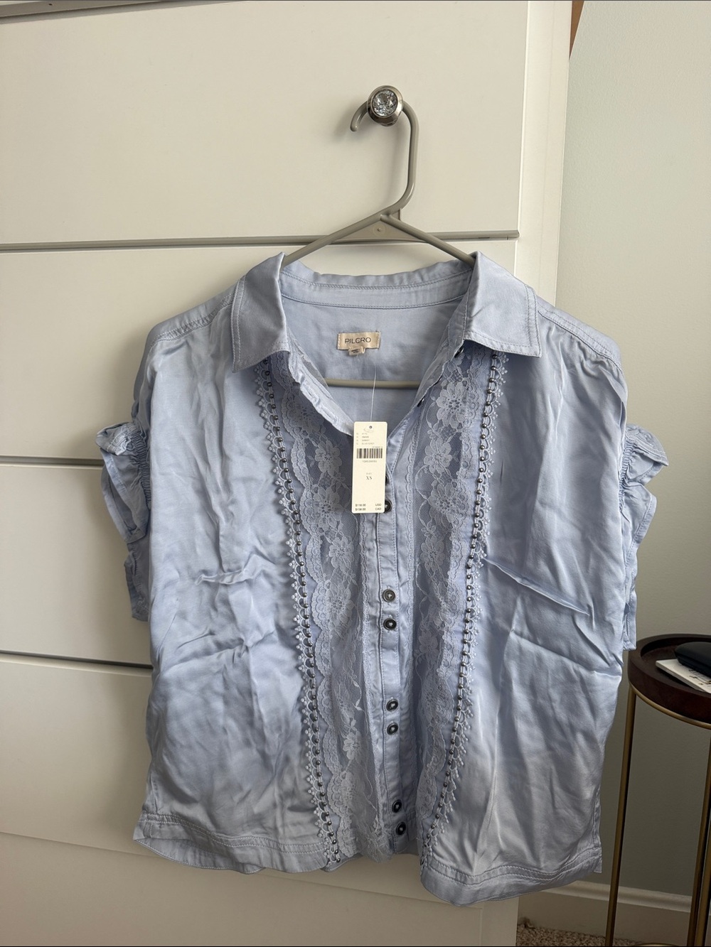Pilcro Light Blue “The Quincy Lace Blouse” NWT